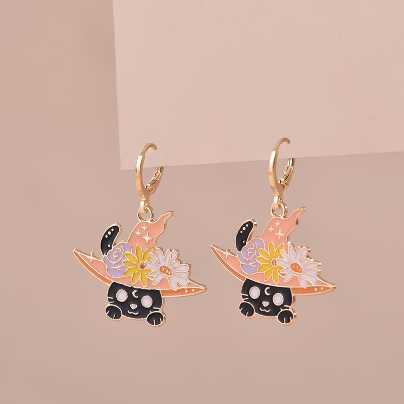Colorful Aesthetic Animal Cat Rabbit Koi Dragon Earrings For Women Girls Enameled Delicate Gold Color Hoop Earrings Jewelry Gift