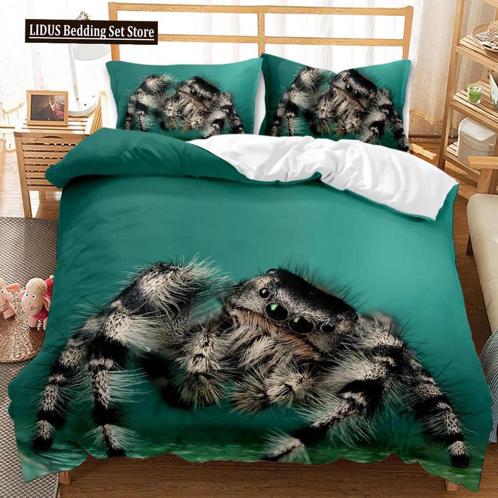 

Постельное белье с принтом тарантула Кинг Фулл 3D принт Черный паук Комплект пододеяльника Тема насекомых Для мальчика Подростка Полиэстеровый комплект постельного белья EU single(135x200cm)