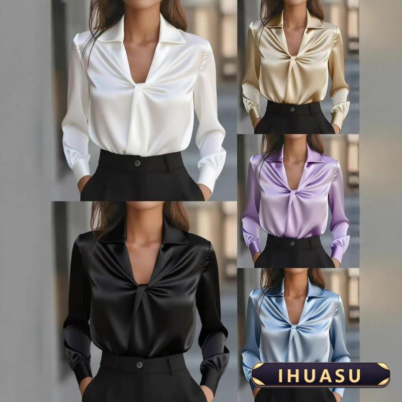 IHUASU Women's Fashion Long Sleeve Autumn Winter V-Neck Casual Blouses & Shirts Elegant