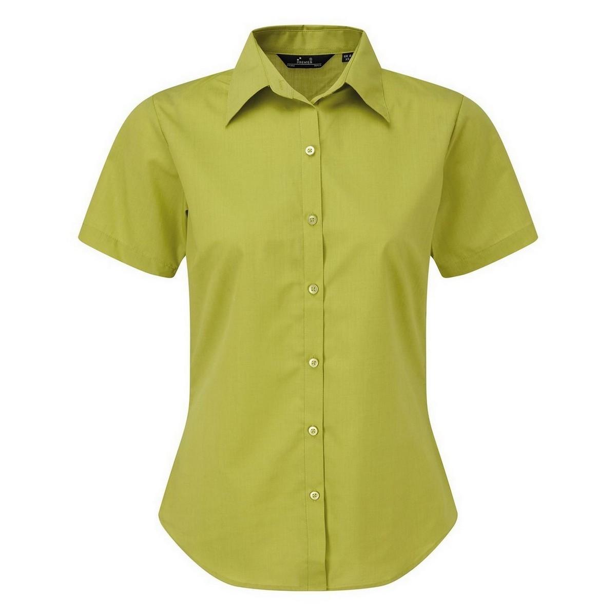 Premier Kurzarm-Popeline-Bluse/einfarbiges Arbeitshemd 8 Limette