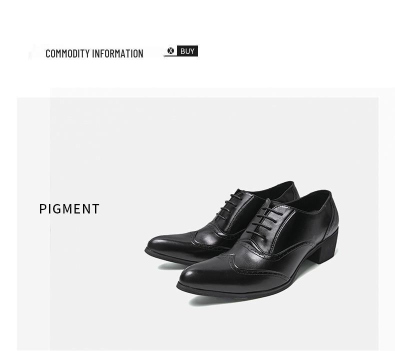 Men's British Autumn Formal Leather Shoes - Pointed Toe, Low-Top, Breathable, Lace-Up, Large Size, High Heel.