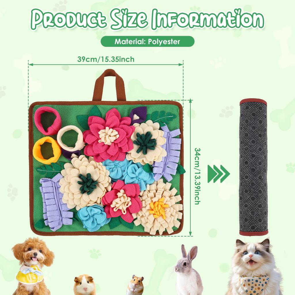 Pet Snuffle Mat Polyester Skin Friendly and Soft Dog Snuffle Toy with Handle Non Slip Pet Slow Feeding Mat Pet Supplies 39x34 CM