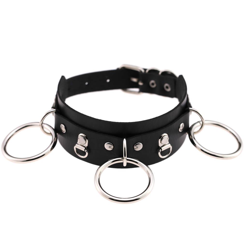 Wild O-Ring Leather Choker, Punk PU Circular Ring Clavicle Necklace for Nightclub