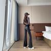 Womens High-Waisted Fitted Flared PU Pants With Stretchy Waistband Winter Streetwear