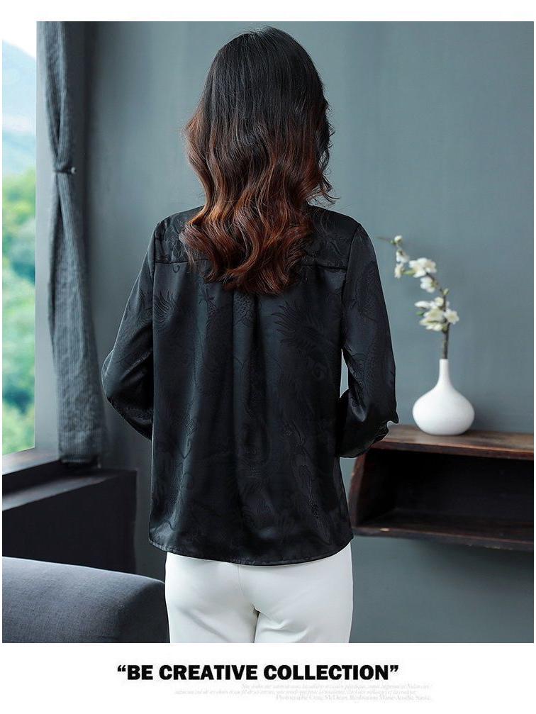 2025 New Style Women's Satin Jacquard Shirt: Fashionable, Versatile Slim Fit Top for Spring & Autumn