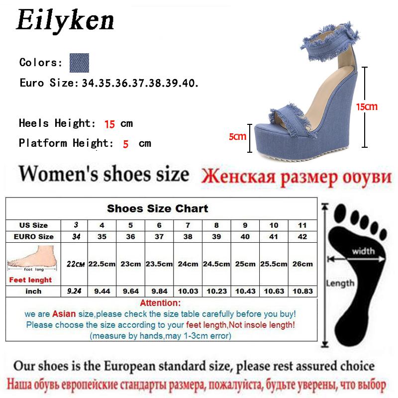 Eilyken Designer Denim Sandals Summer Woman High Quality Wedges High Heels Peep Toe Platform Roman Shoes