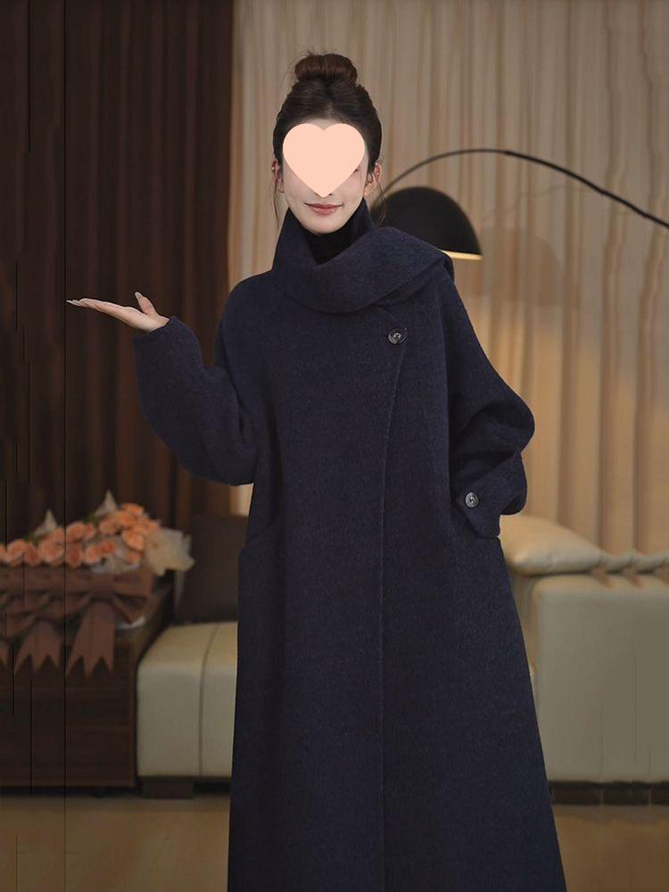 2025 Autumn/Winter Women's Alpaca Wool Hand-sewn Loose Fit Scarf Style Coat