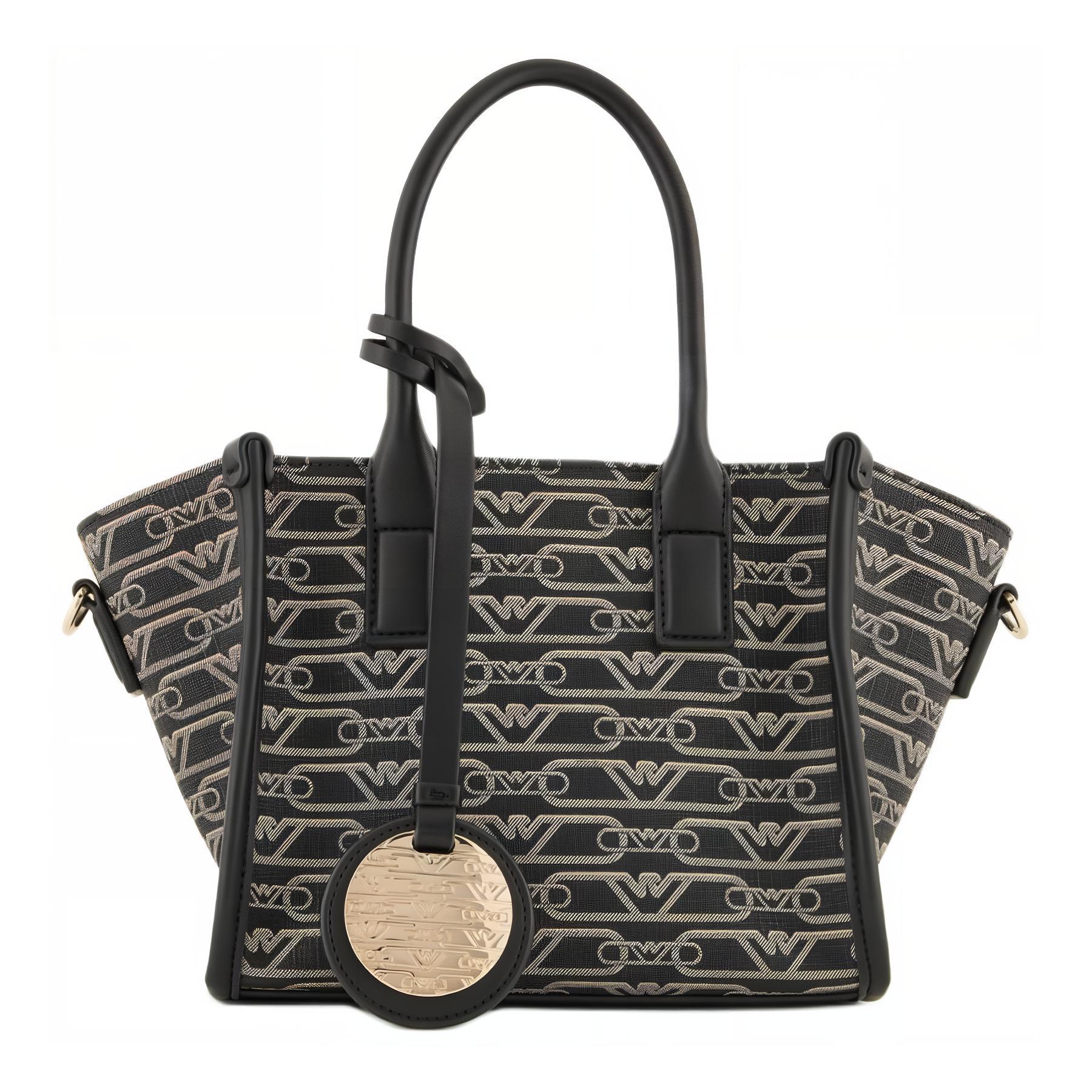 

Emporio Armani Interwoven Logo Print Round Logo Pendant Tote Bag Women Tote Bags Black EW000371AF11951FC033 Basic Set (Bag+Dust Bag)