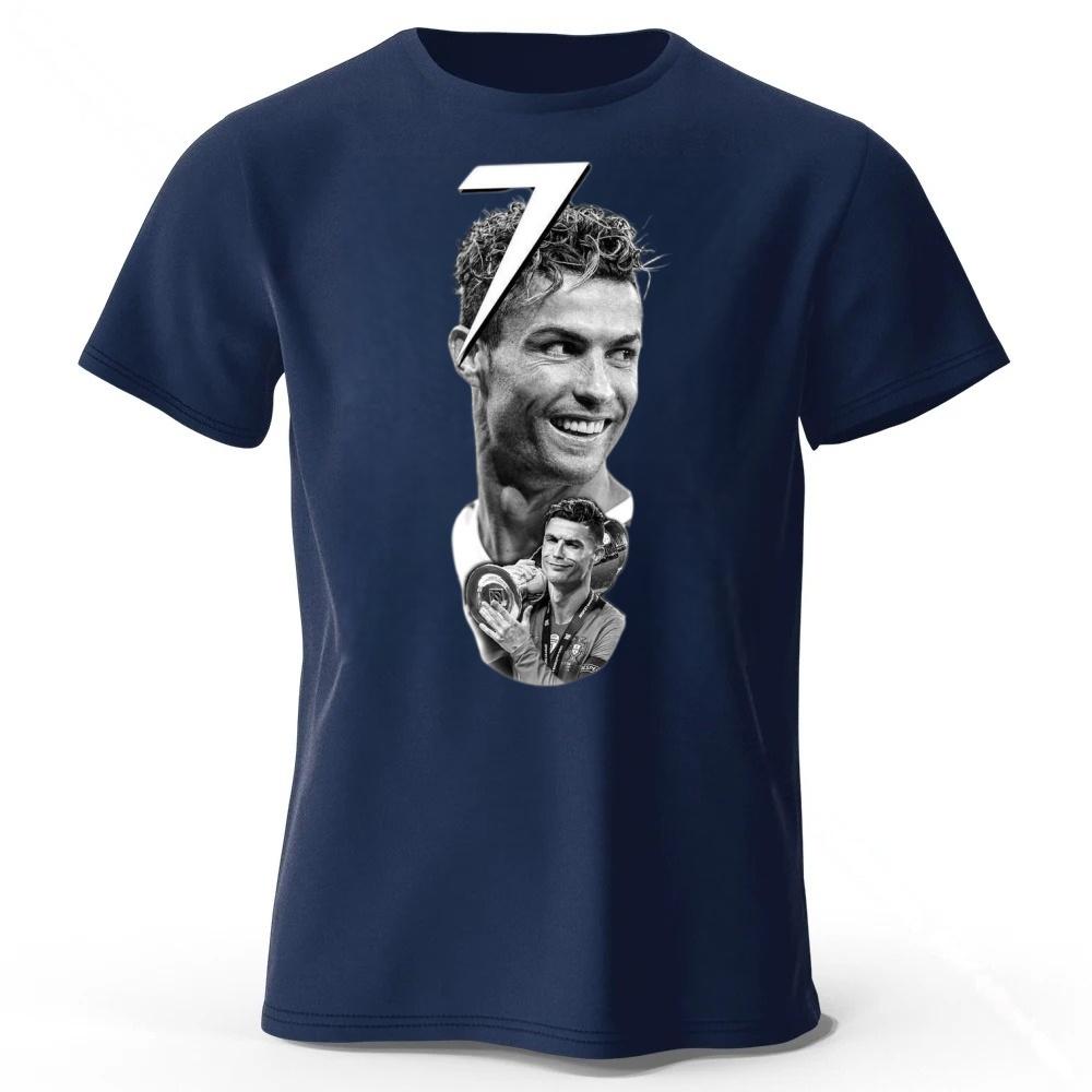 No7 Ronaldo Pure Cotton Short Sleeved Mens Loose Plus Size Fitness Sports Tshirt Womens Casual Fashion Comfortable Soft Top