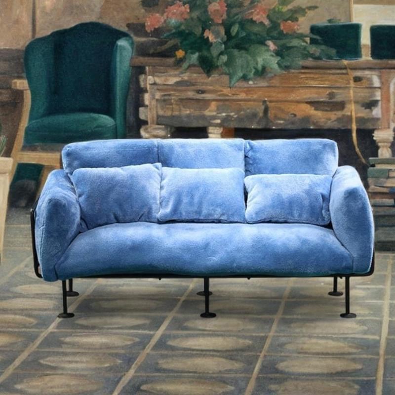 European Styles Velvet Sofa Furniture With Removable Cushion And Metal Frame for 1/6 Doll House Scene Display Accessories