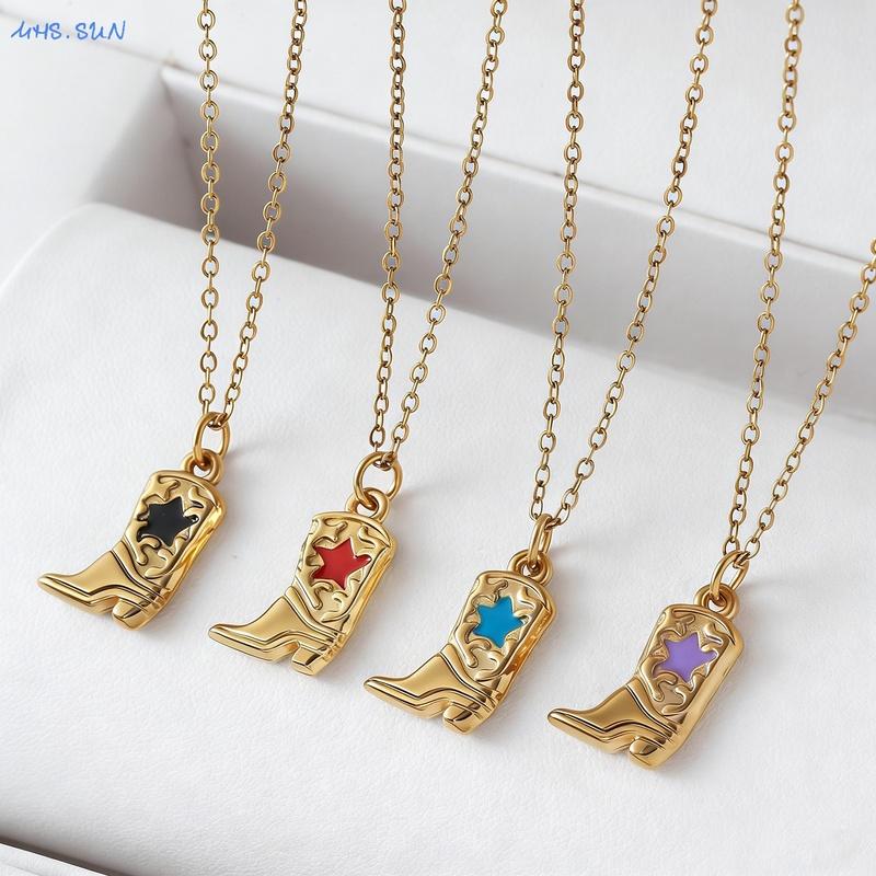 Personality Stainless Steel Gold Plated Drip Oil Star Boots Pendant Necklaces For Women Chain Choker Jewelry Wholesale 1Pcs