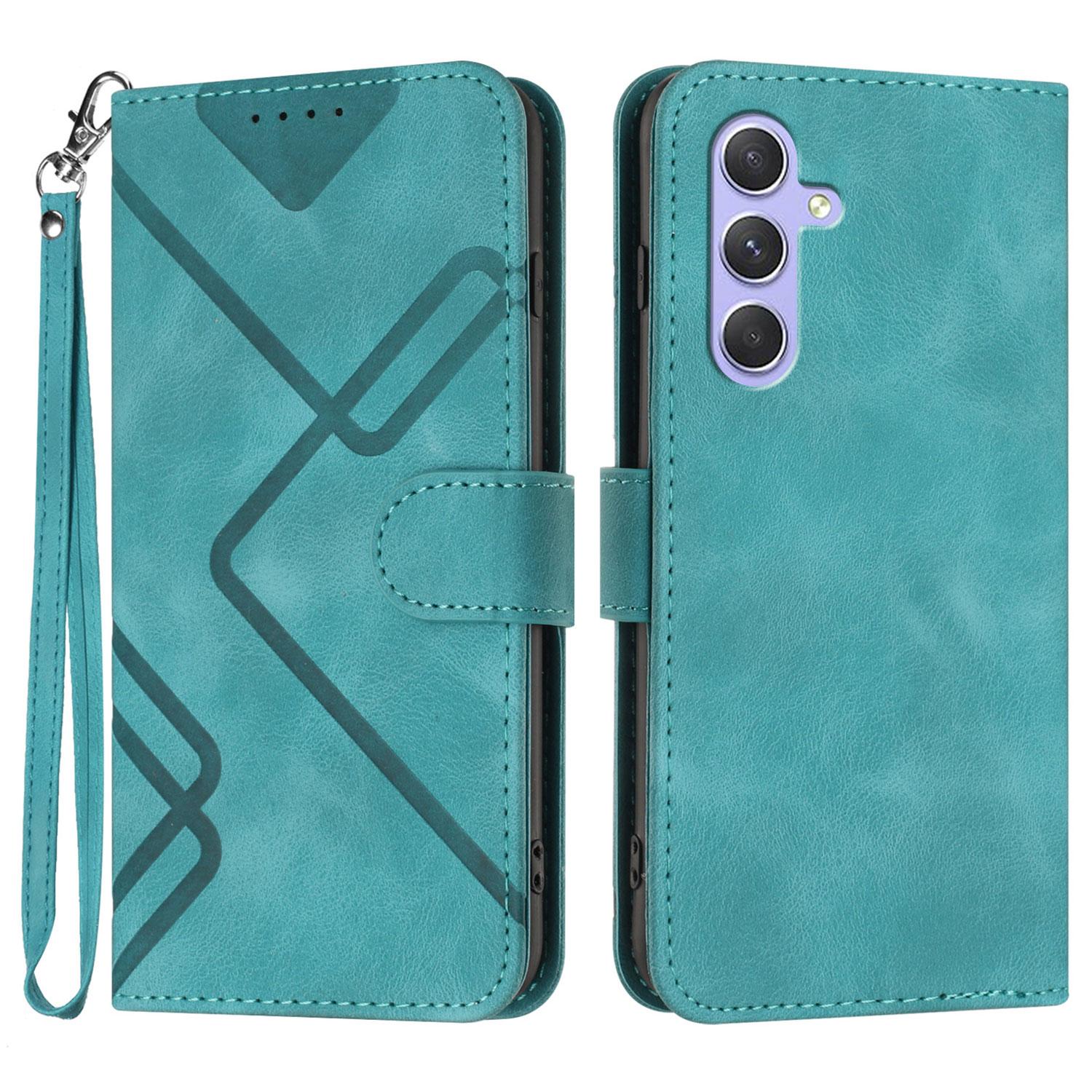 

For Samsung Galaxy A55 5G Wallet Case Line Imprinted PU Leather Phone Cover with Strap B