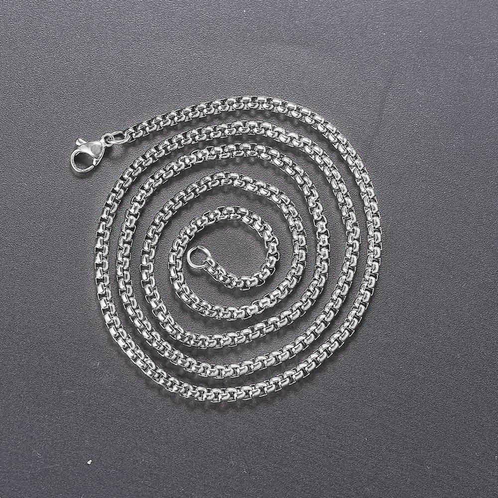 Stainless Steel Round Box Chain For Men Boys Square Rolo Necklace Women Hip Hop Jewelry Gifts Width 3mm Length 60cm C021