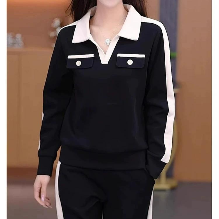 High-End Dünner Damen Sportanzug Damen Frühling und Herbst Mode Western Style Lässiger Langarmpullover Zweiteiler