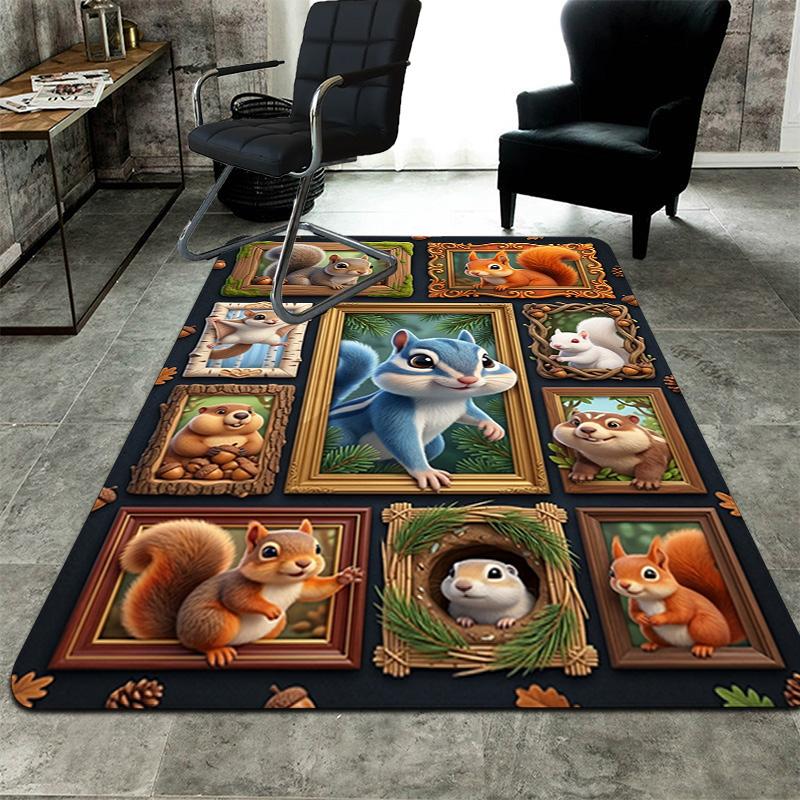 Squirrel Portrait Gallery Pattern Rug Floor Mat for Living Room or Bedroom Soft and Comfortable Carpet a Gift for Birthday and Holiday.