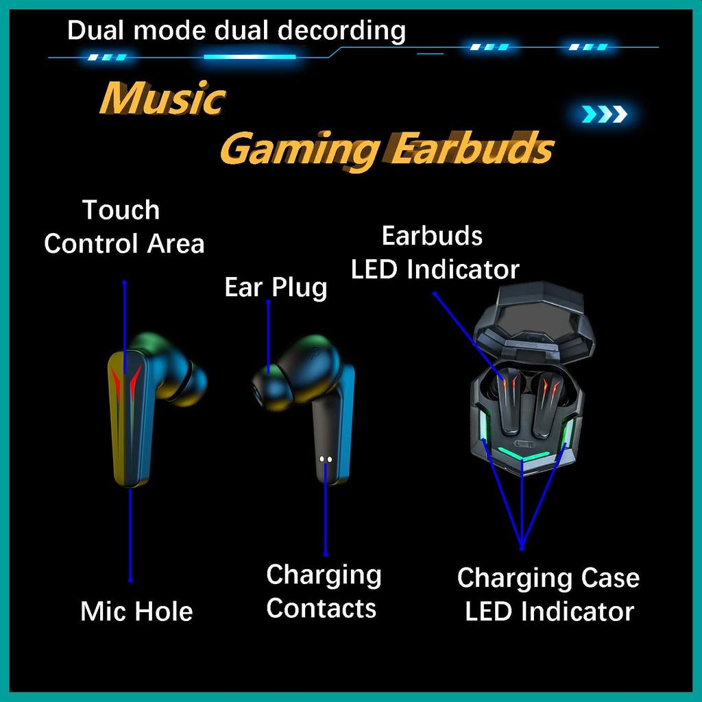 TWS Wireless Earbuds in-Ear Headphones Music Earphones Stereo Sound Bluetooth 5.3 Headset with Mic Game & Music Mode Waterproof IPX7 Fast Charging