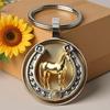 Retro Horse Keychain Horseshoe and Horse Pendant with Keyring Golden Horse Lucky Keychain Gift for Men Women Horse Lovers