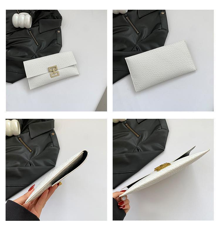 Women's Spring 2024 Slim Crocodile Pattern Clutch: Patent Leather Envelope Bag and Wallet