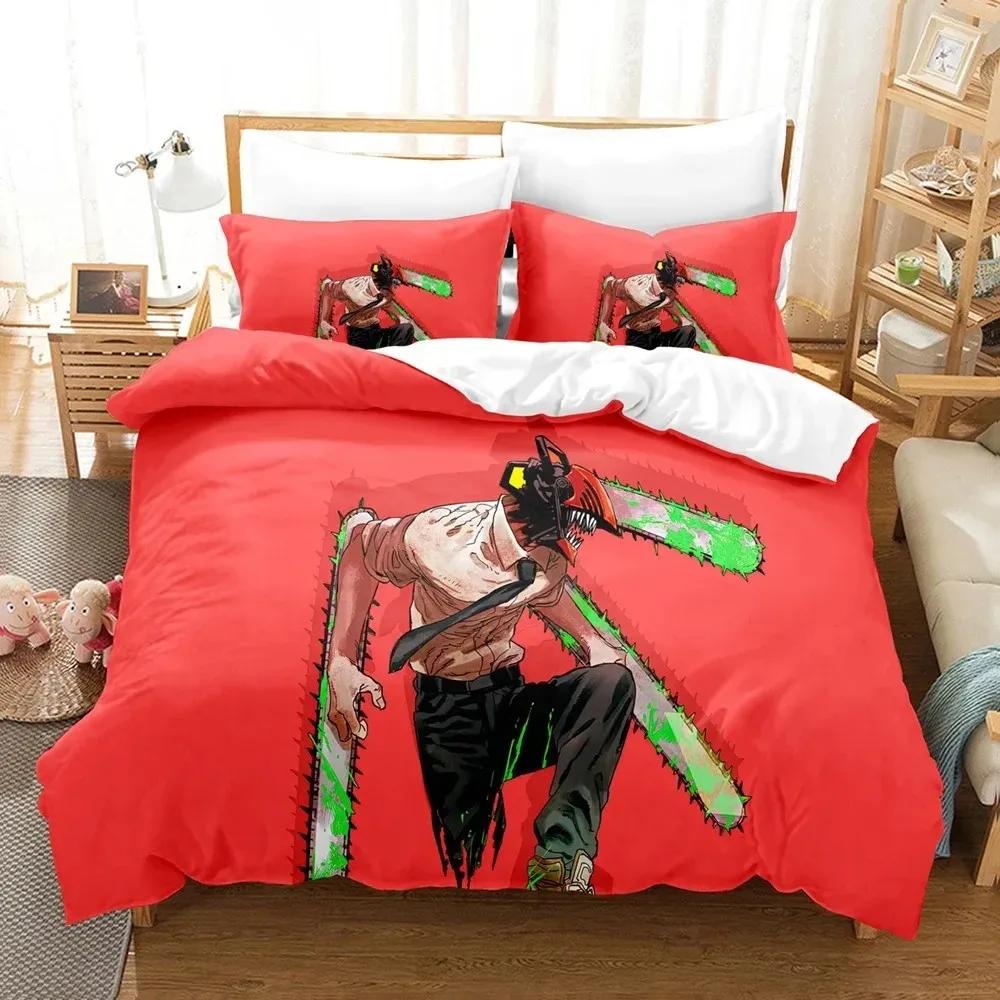 3D Print Anime Chainsaw Man Bedding Set Double Twin King Duvet Cover Comforter Pillowcase Boys Girls Adults Bedroom