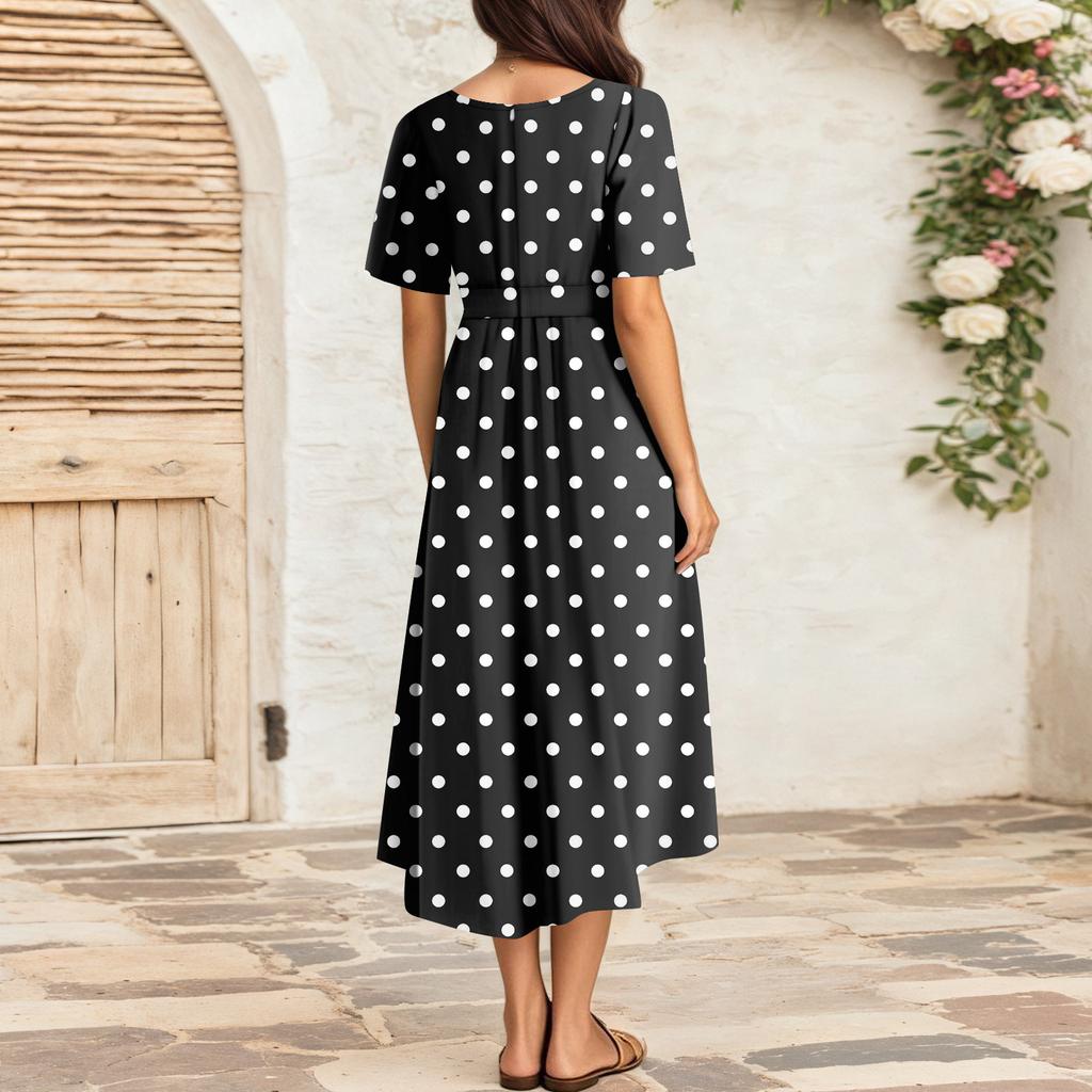 Women's Summer Loose V Neck Short Sleeve Dress, Elegant Dress