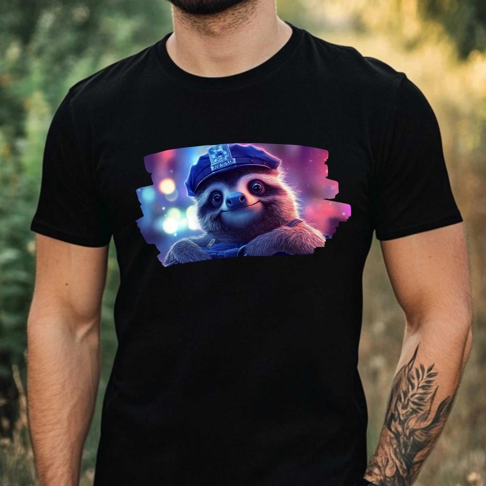 T-Shirt Herren Faultier als Polizist Motiv Baumwolle Größe XS bis 5XL XS