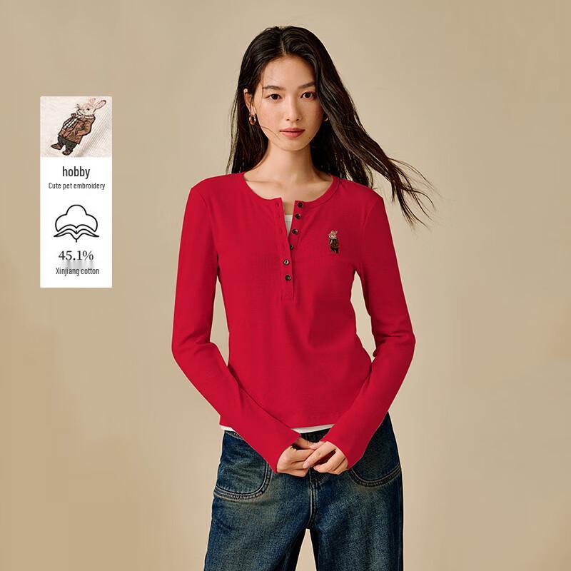 

INMAN Women s 2025 Winter Cute Pet Embroidered Long Sleeve T-Shirt M