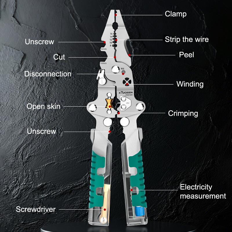 Foldalbe Wire Stripping Pliers Voltage Testing Cable Cutting Crimping Pliers Multifunctional Wire Stripper Electrician Pliers