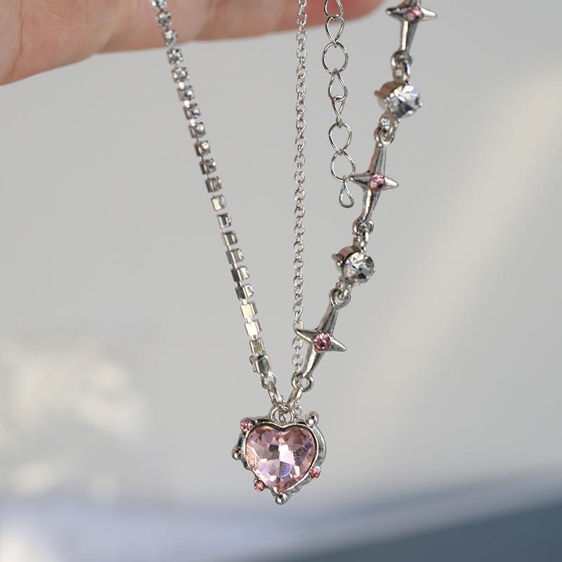 

Y2K Purple Pink Crystal Heart Pendant Necklace for Women New Egirl Emo Punk Grunge Clavicle Chain Fashion Valentine s Day Gifts