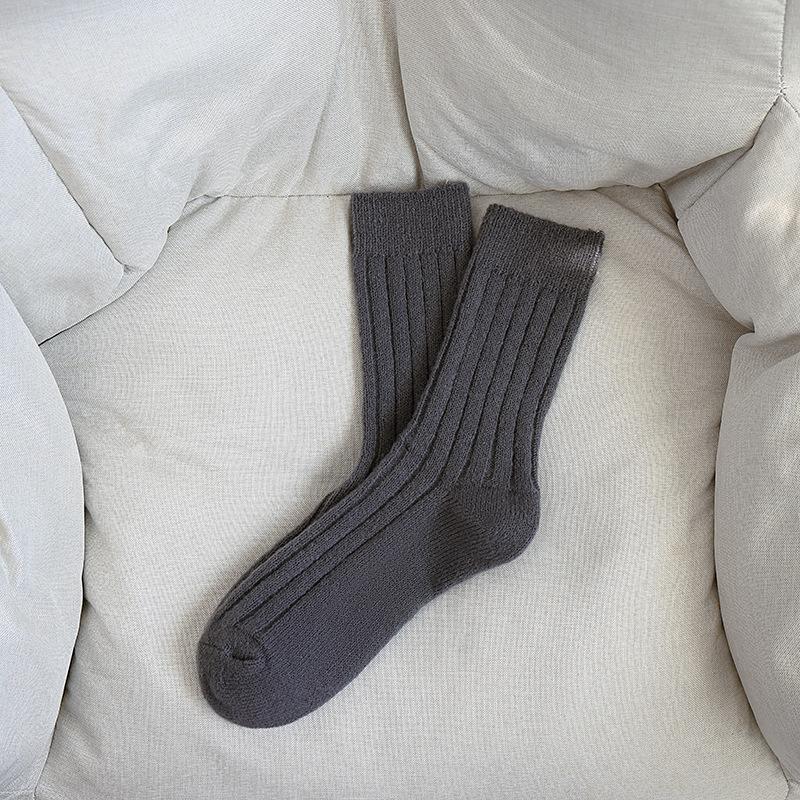 Dui Dui Women's Double-needle Winter Thickened Warm Mid-calf Women's Socks Solid Color Versatile Plush Socks