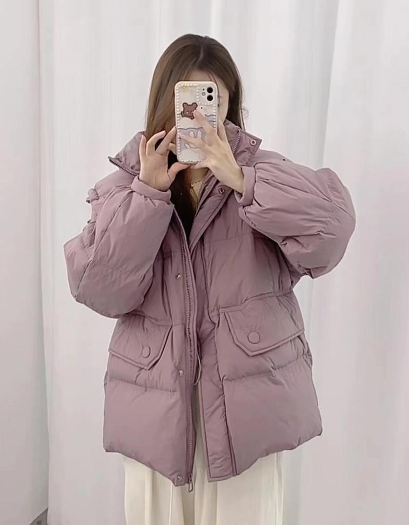 New counter high-end winter clothing hooded waist down jacket women's medium and long casual loose thickened white duck down