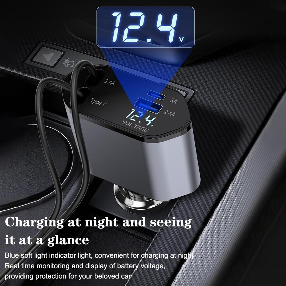 4 Port  Charging Socket Car Accessories Scalable 3.0 Car Charger Adapter Quick For Phone IPad Volt Display 120W
