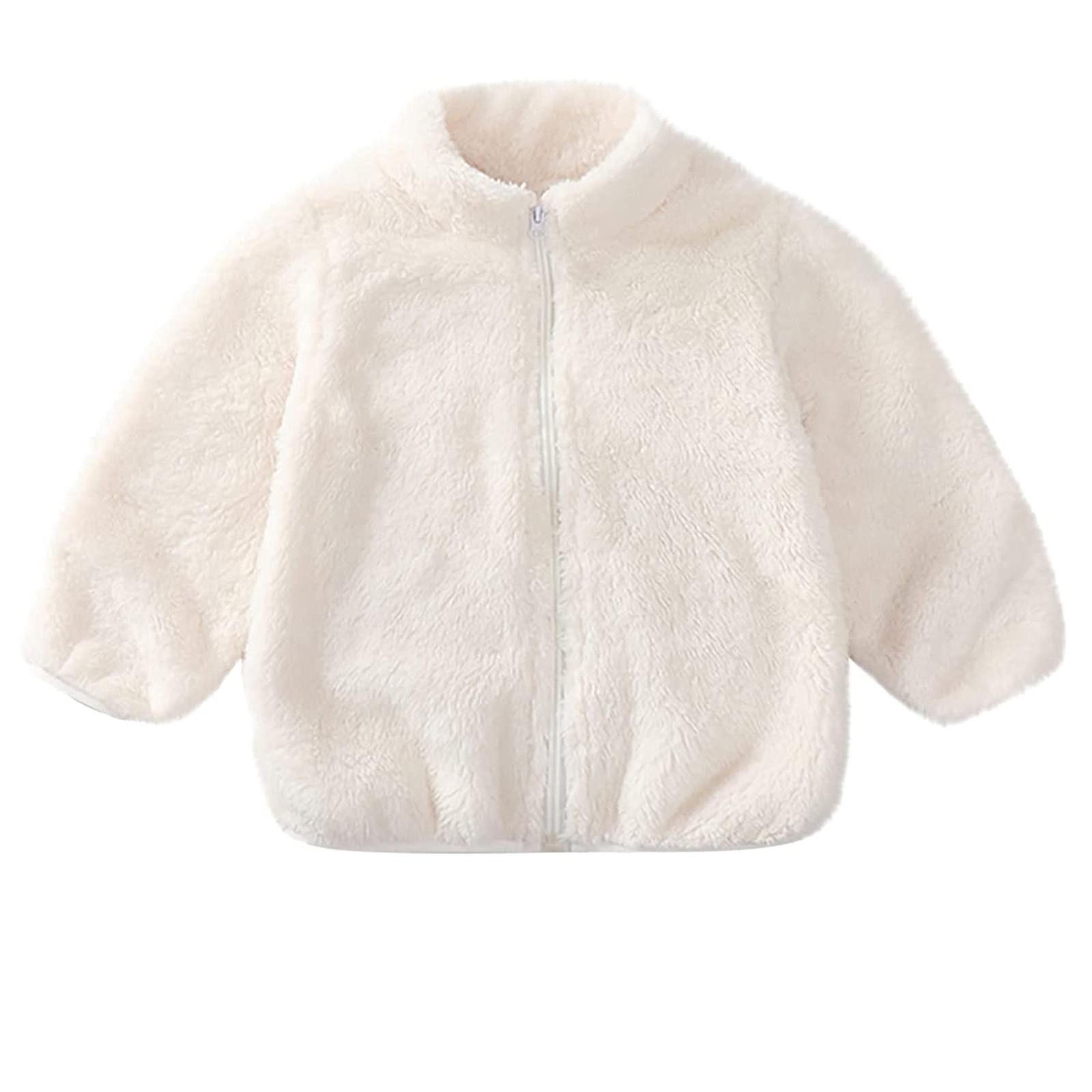 

Симпатичное однотонное толстое флисовое пальто на молнии для маленьких девочек и мальчиков, теплая верхняя одежда 90/M белый