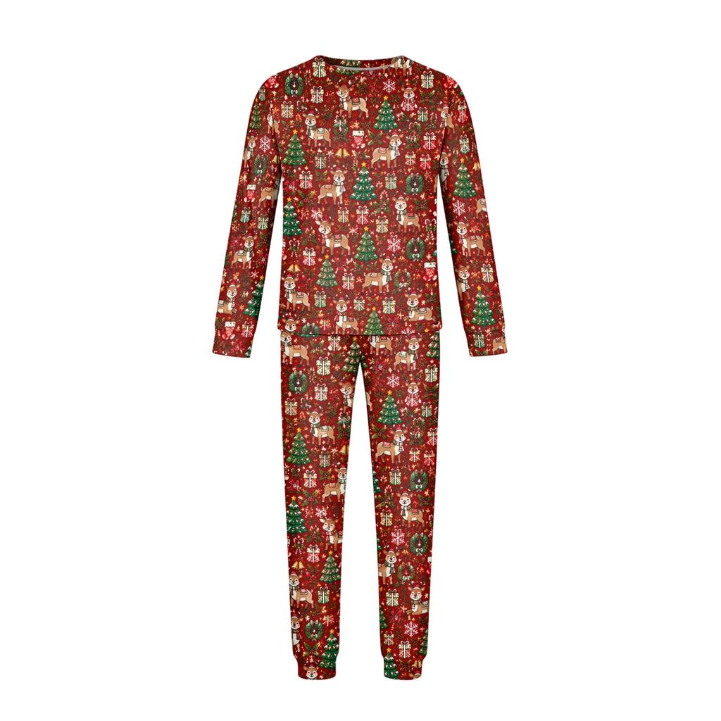 Comfortable Parent-Child Matching Christmas Print Loungewear Set with Long Sleeve Top and Pants