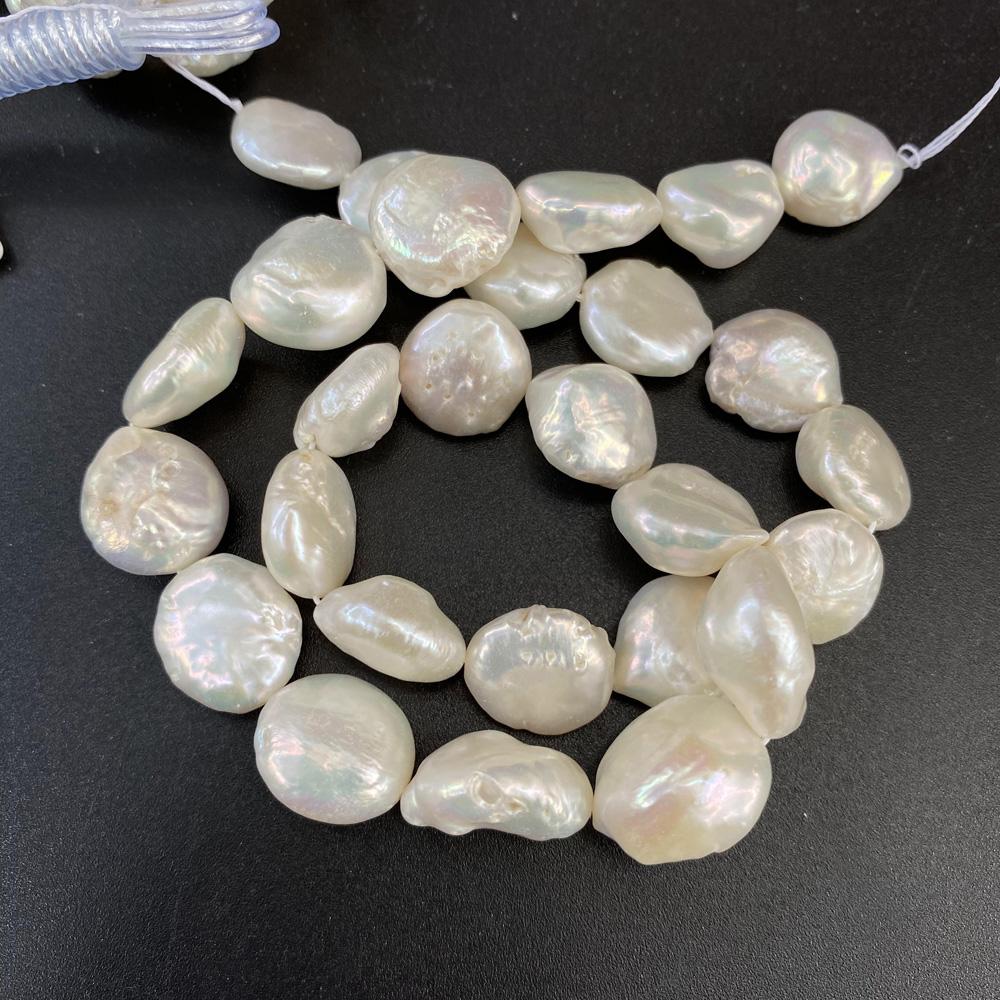 1String, Button Shape Pearls, 13-14 mm, White Natural Freshwater Pearl Beads for Jewelry Making DIY Supplies, Women's Craft Gifts 36cm