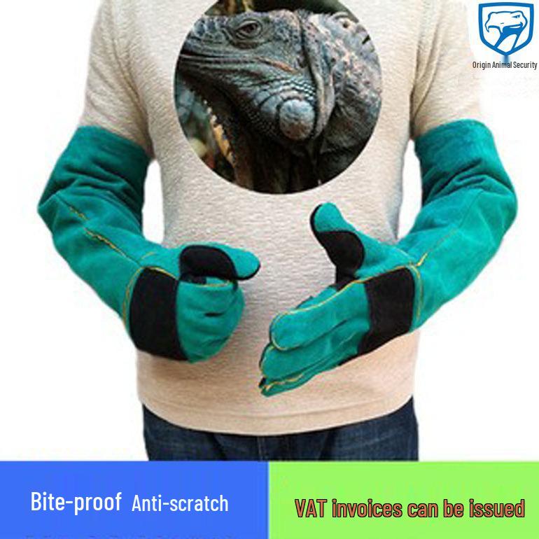 

Прочные кожаные перчатки для безопасности питомцев: Предотвращение укусов и царапин для собак, кошек, змей и других. Green 60 cm