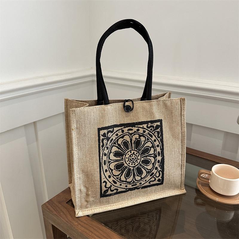 Korean-Style Large Capacity Linen Bucket Shoulder Bag for Women, 2024