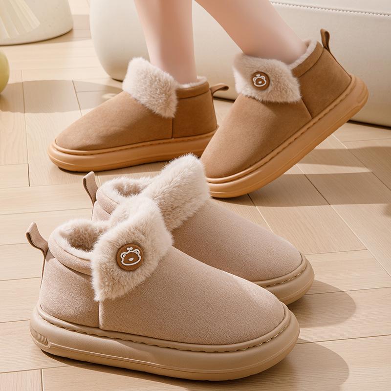 Baumwollpantoffeln Hausschuhe Herbst und Winter dicksohlige wasserdichte Baumwollschuhe Paar Tasche Ferse Samt warm rutschfest Baumwollmopp