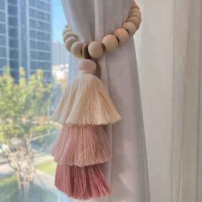2pc Bead Garlands Curtain Tiebacks Rainbow Tassel Wood Bead Magnetic Curtain Tiebacks For Home Office Living Room Decoration