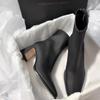 Square Ankle Boots Autumn Comfortable Soft Leather High Heel Boots Women's Fashion Zipper Simple Women's Shoes