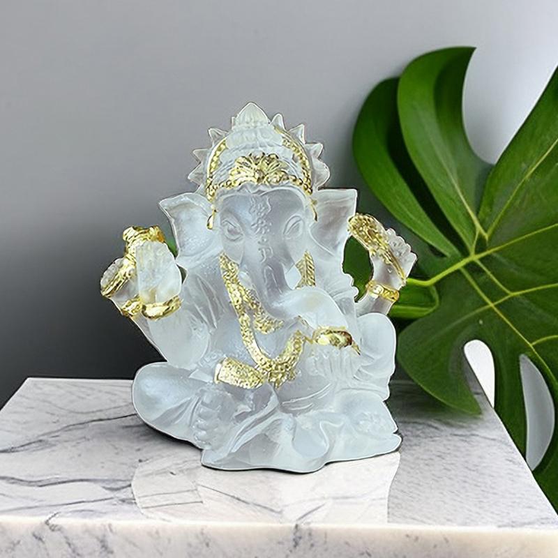 Ganesh Hindu Elefantgud for Suksess Statue Resin Gjennomsiktig Figurin Ornament Hjem Interiørdekorasjon Håndverk