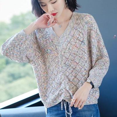 Damen Frühling V-Ausschnitt Locker Bequemes Oberteil Koreanischer Stil Temperament Elegant Dünner Pullover