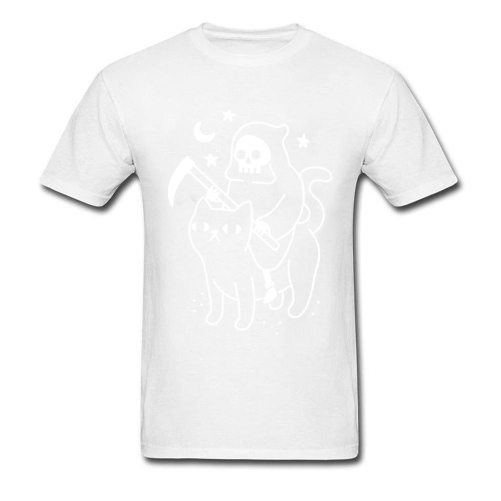 Grim Death Rides A Black Cat TShirt Funky Short Sleeve Unique Unisex Tees All Cotton Round Neck Unisex Tee Shirts Summer Sweater