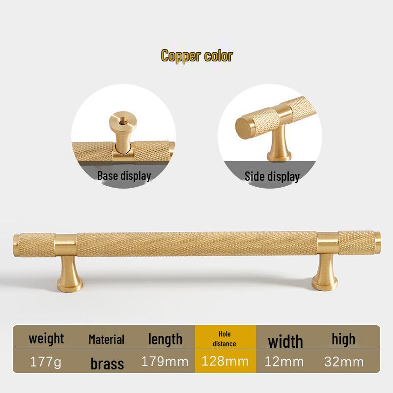 American Style Brass Wardrobe & Cabinet Door Handle - Retro French Copper Design