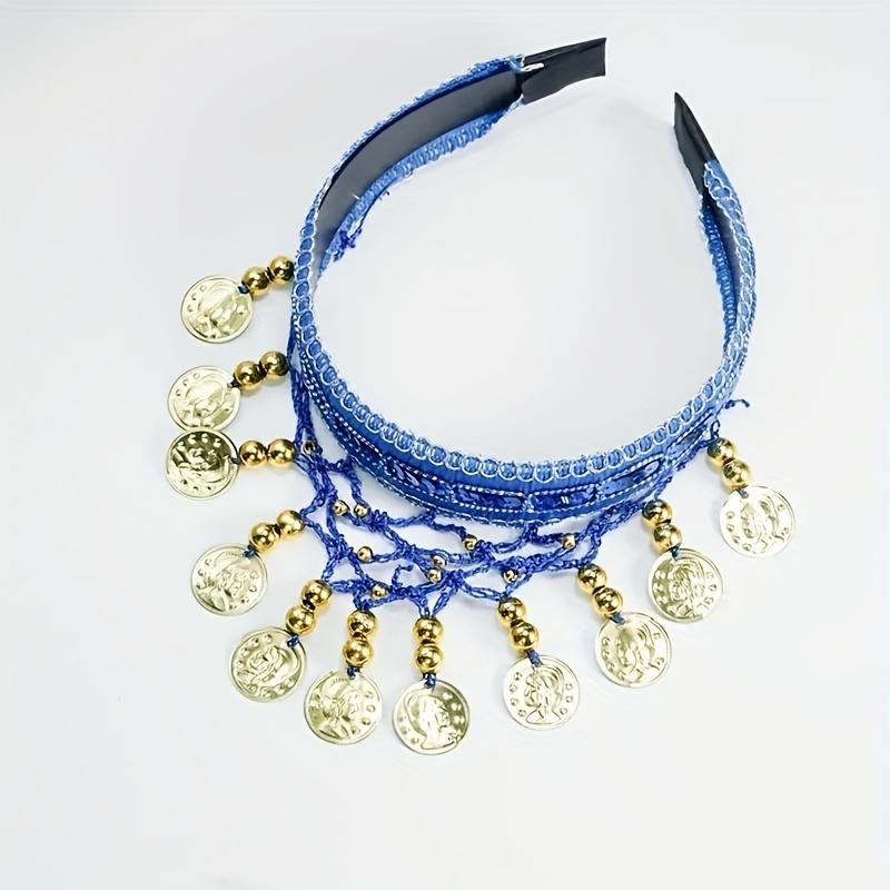 Elegant Belly Dance Hair Clip Headpiece, Handcrafted Mesh Coin-adorned Woven Headband, Suitable for Dancing