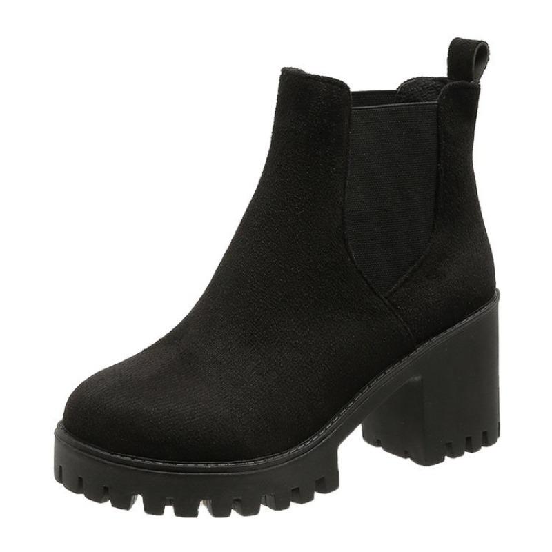 

Autumn and winter single boots women s thick heel Martin boots thick sole round head short boots high heel women s boots 42 чёрный
