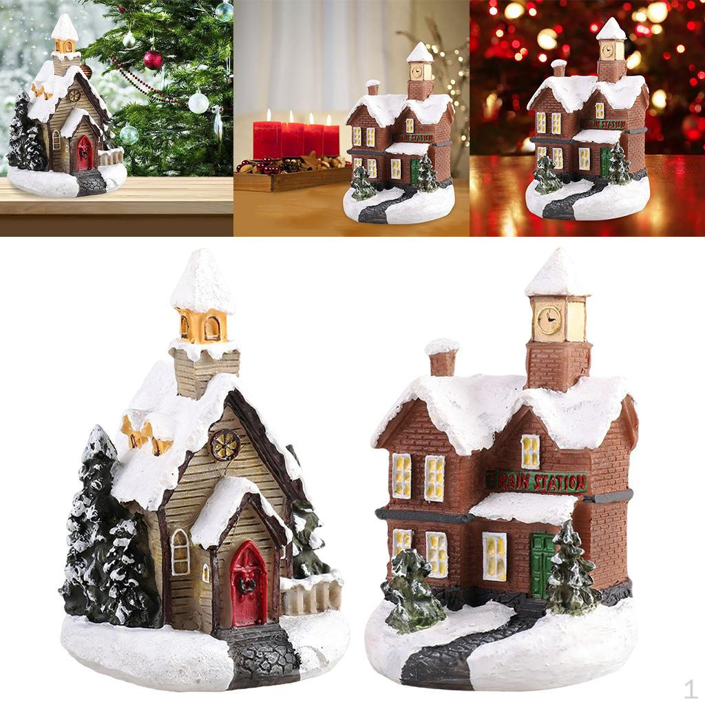 

2 шт. Набор смоляных рождественских сцен «Снежный дом», настольное украшение
