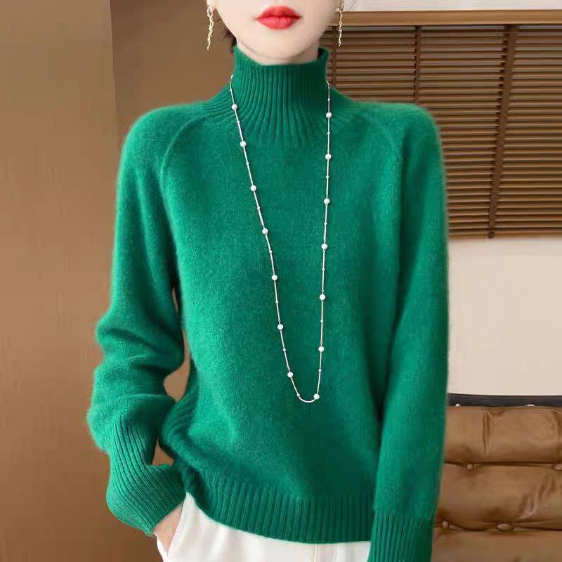 WTEMPO Autumn and Winter Semi High Neck Sweater Loose Knitted Top and Pullover Knit Sweater