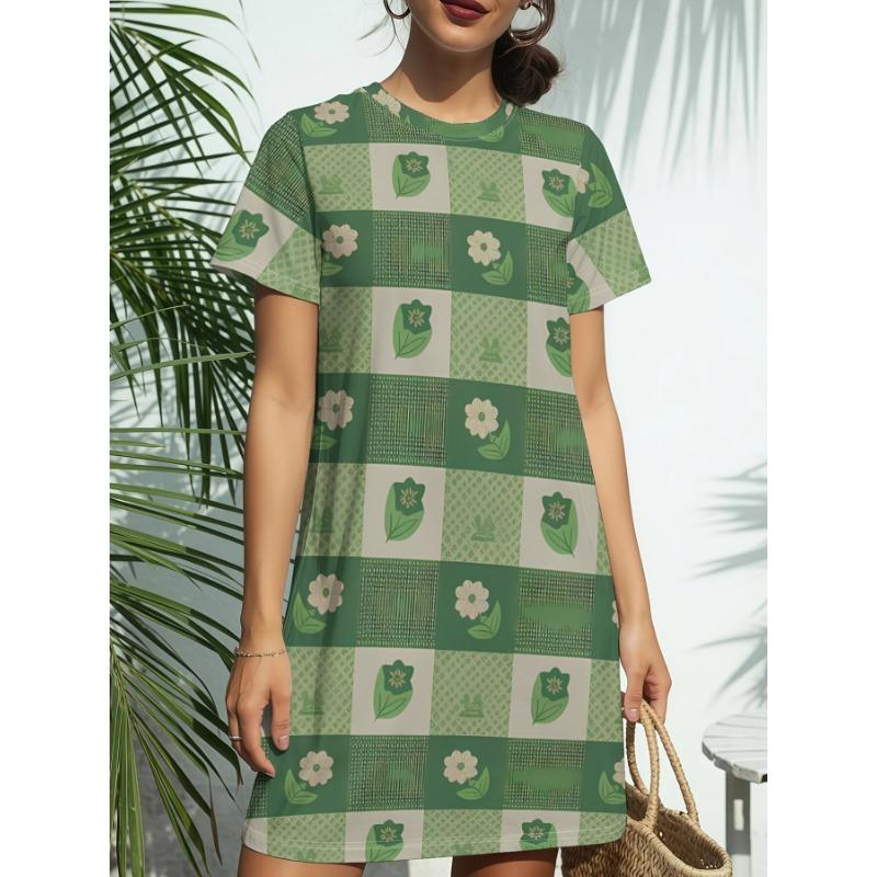 Plus Size - Plus-Size Sweet Smiling Print Loose Long T-Shirt Nightdress