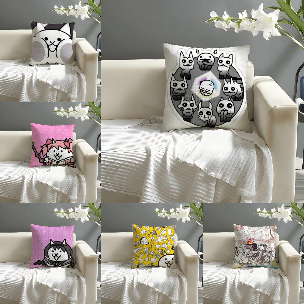BBattle Cats Anime Kissenbezug Natürliche Leinen Bio-Stoff Doppelseitiger Druck Sofa Heimdekoration Kissenbezug