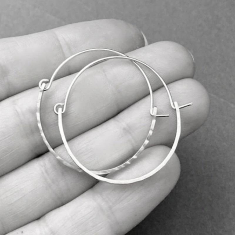 Large Hoop Earrings, Hammered Boho Hoops